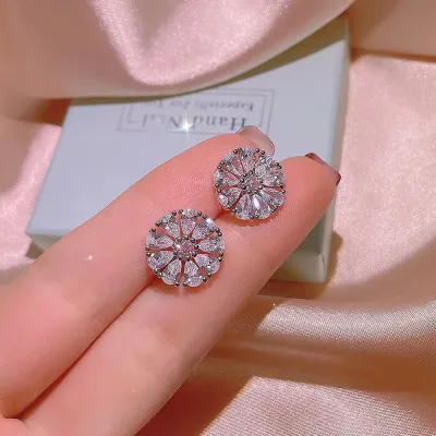 4 Pcs Cubic Zirconia Flower Decor Jewelry Set